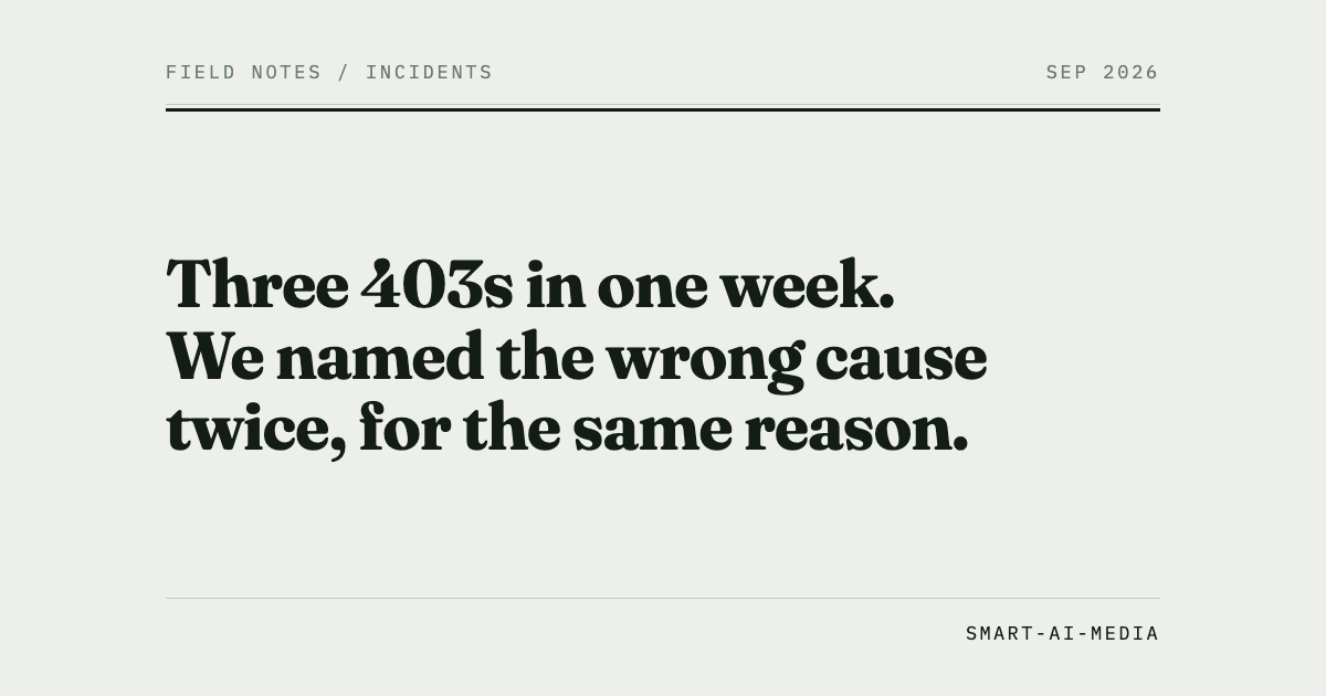 Three 403s in one week. We named the wrong cause twice, for the same reason.